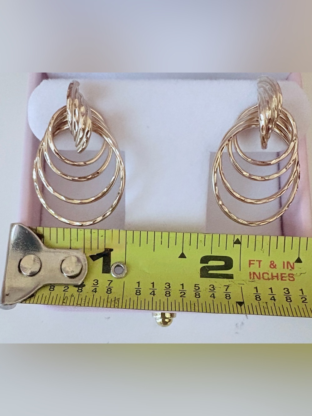 14K Gold Vintage Graduated Multi Hoop Diamond Cut Post Earrings FIRM THANK YOU - Picture 5 of 14
